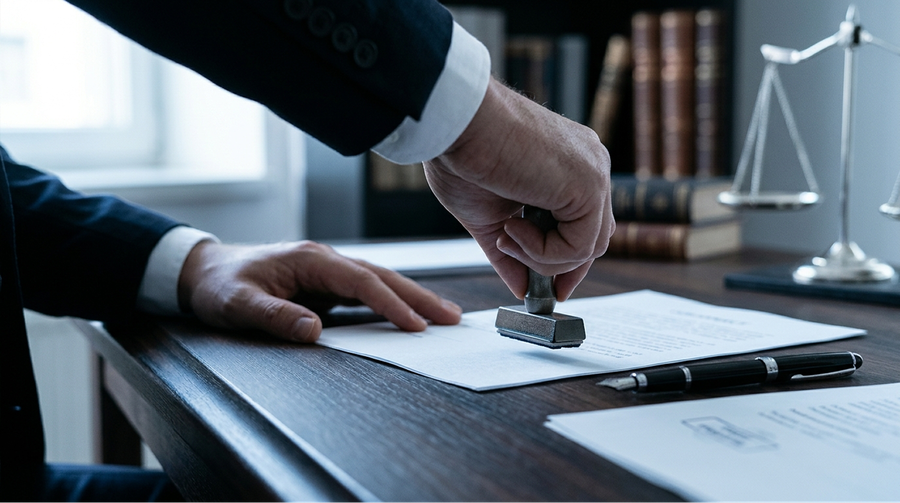 Official documents with a notary stamp illustrating notarized translation services